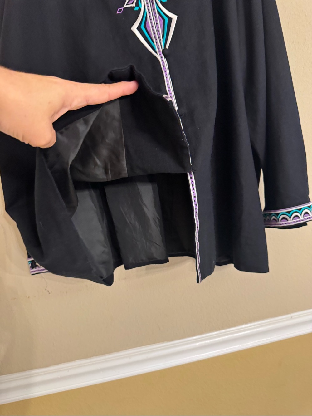 Bob Mackie Wearable Art Womens Plus Size 3X Embroidered Jacket Linen Black Blue - Picture 12 of 16
